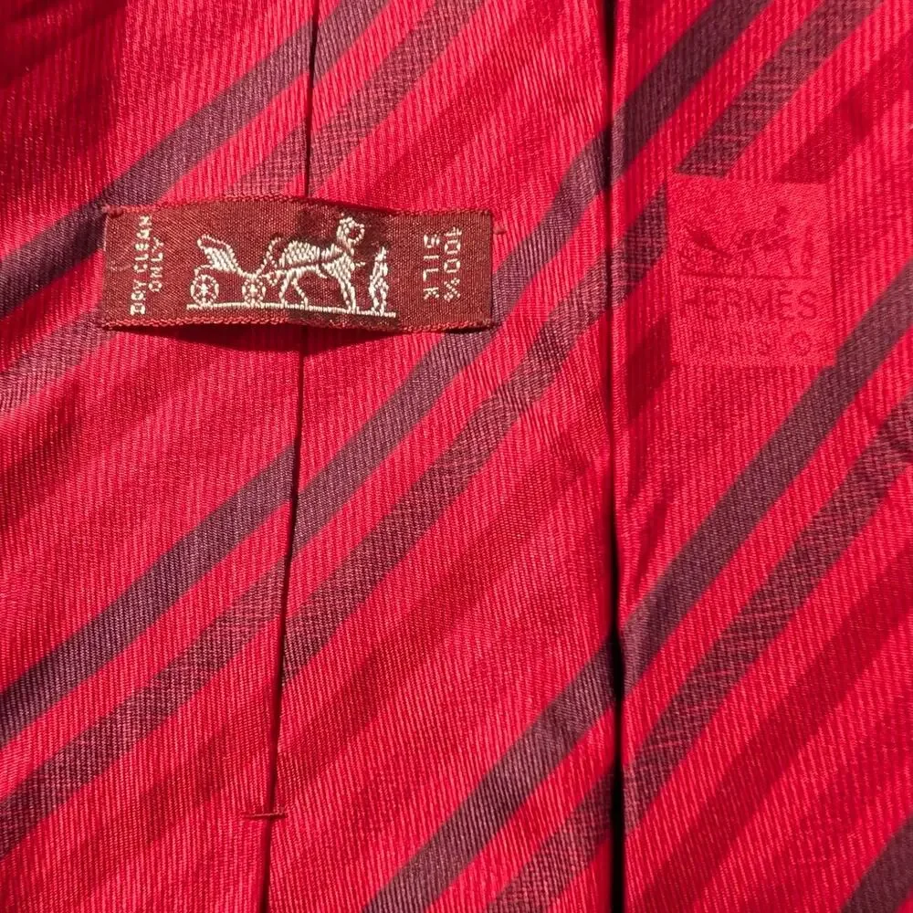 Vintage Hermès 100% Silk Men's Red Tie With Multicolor Stripes